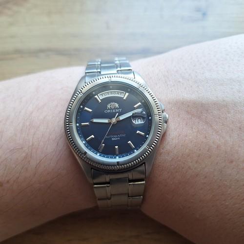 Ultra Raro Orient President Día Fecha Titanio Mecánico Automático Reloj Japón - Imagen 11 de 13