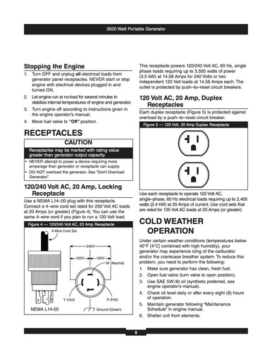 Briggs & Stratton 3500 Watt Portable Generator - Owners Manual & Instructions - Picture 3 of 4