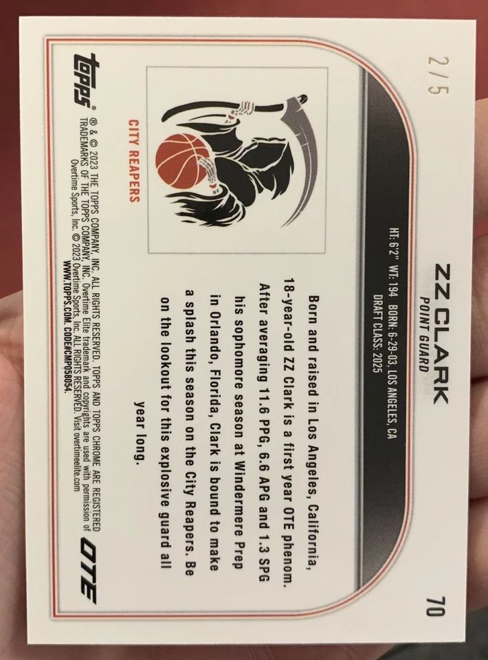 2022-23 Topps Chrome OTE Overtime Elite Refractor ZZ Clark Red #/5 #70 - Image 2 of 2