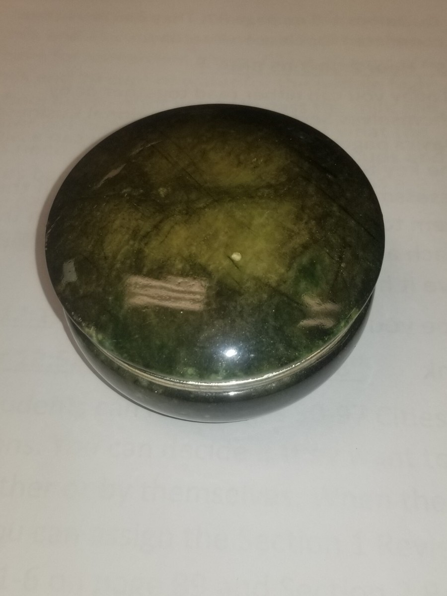 Genuine Alabaster Jewelry Box Green Lidded Hand Carved Gold