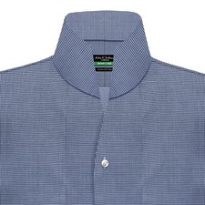 Men's Preppy Style High Open Collar Buttonless Navy Blue Dogstooth Cotton Shirt
