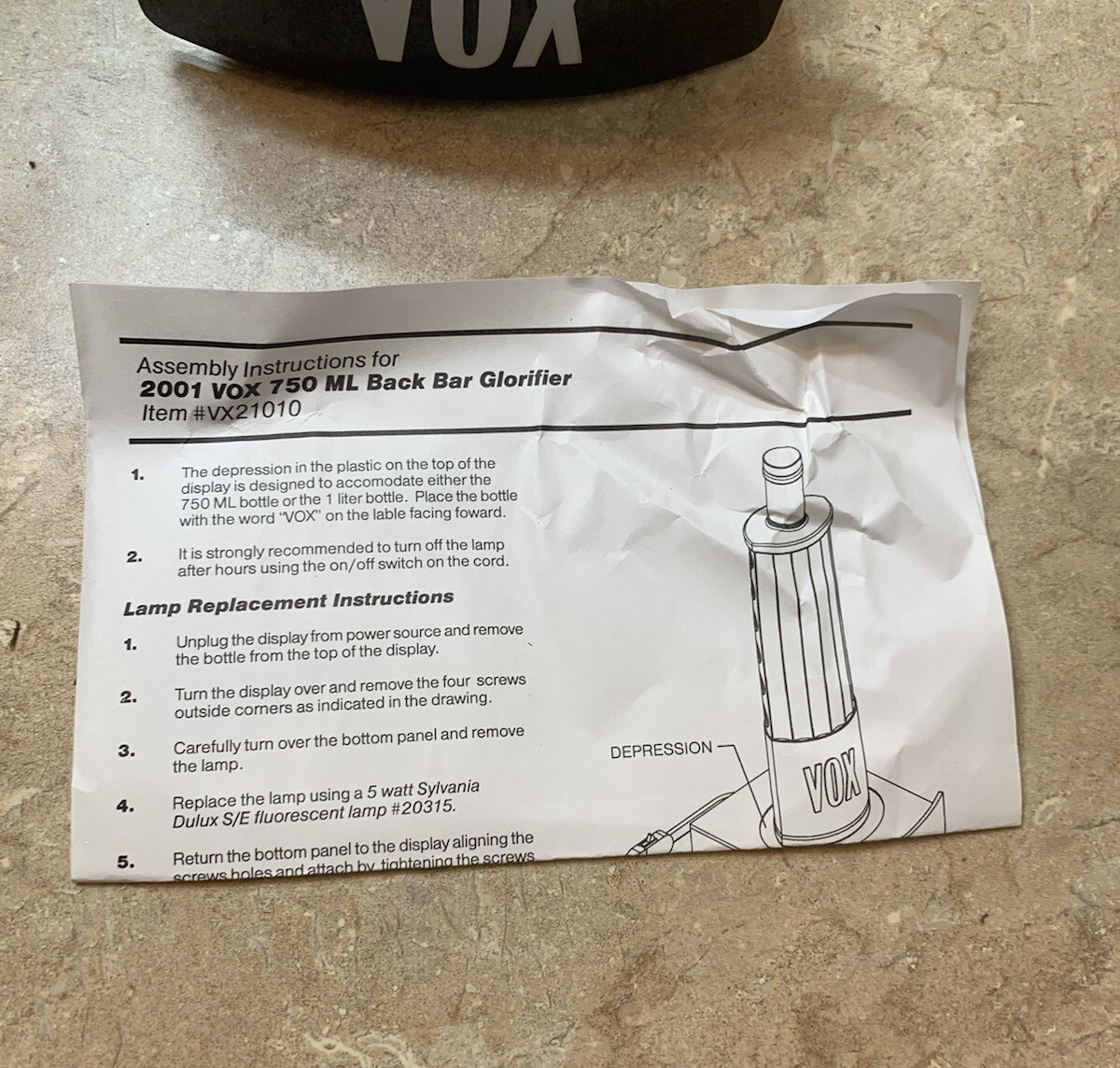 VOX VODKA LIGHTED BACK BAR GLORIFIER NOS