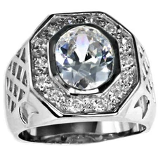 Marcus: 4.42ct Ice on Fire CZ Silver Signet Style Bling Ring