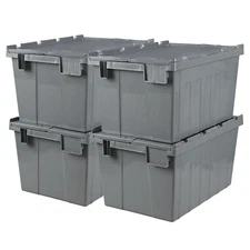 Idotry 4-Packs Industrial Plastic Storage Tote w/ Hinged Attached Lid Heavy Duty