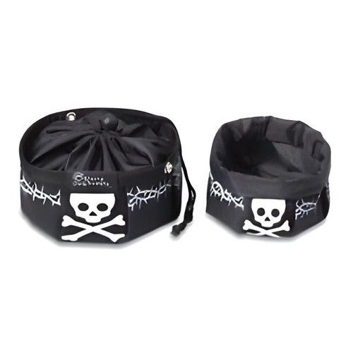 NEW UNISEX Black & White Skull Foldable Travel Dog Bowl DOGGLES - Choose SIZE - Picture 4 of 5
