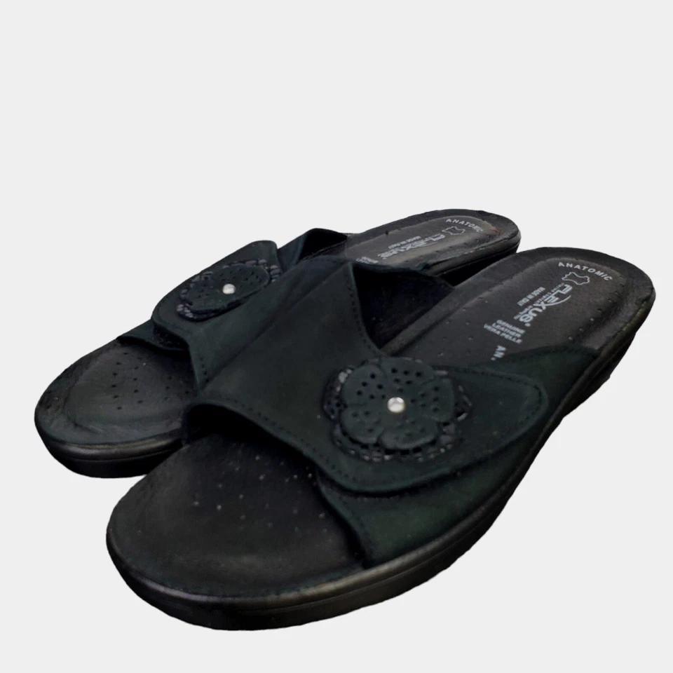 Flexus by Spring Step Fabia Black Slip On Flower Accent Wedge Sandals Sz 40 US 9 - Image 2 of 4