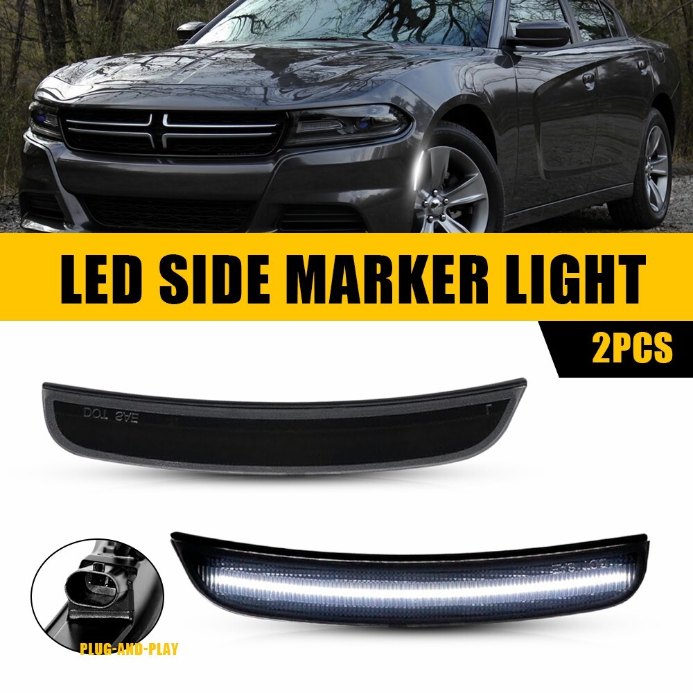 Smoked LED Side Marker Lights White for 2015-2022 Dodge Charger