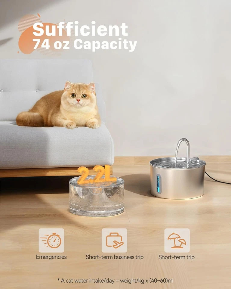 Cat Water Fountain Stainless Steel: Cat Fountain for Drinking - Automatic Pet Wa - Image 2 of 4