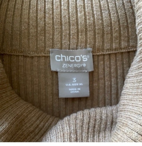 Chicos Zenergy Cotton-Cashmere Blend Ribbed Mockneck Top Brown Sz 3 (XL) Soft - Picture 2 of 13