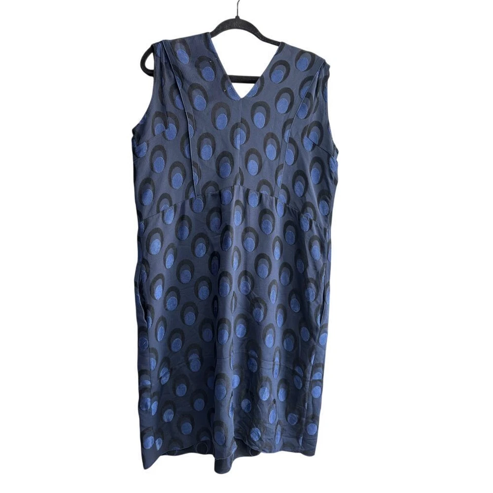 Marni Navy Blue Polka Dot Sleeveless Ruffle Dress Designer Dress Size 42 - Image 2 of 4