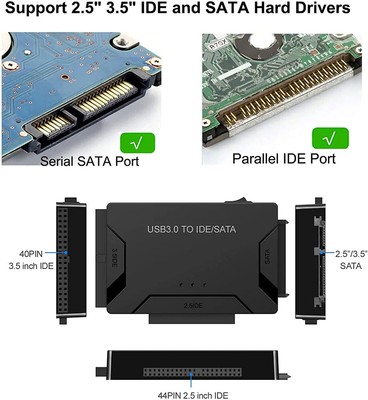 USB 3.0 zu IDE SATA Konverter Externe Festplatte Adapter für 2.5/ 3.5 HDD SSD DE