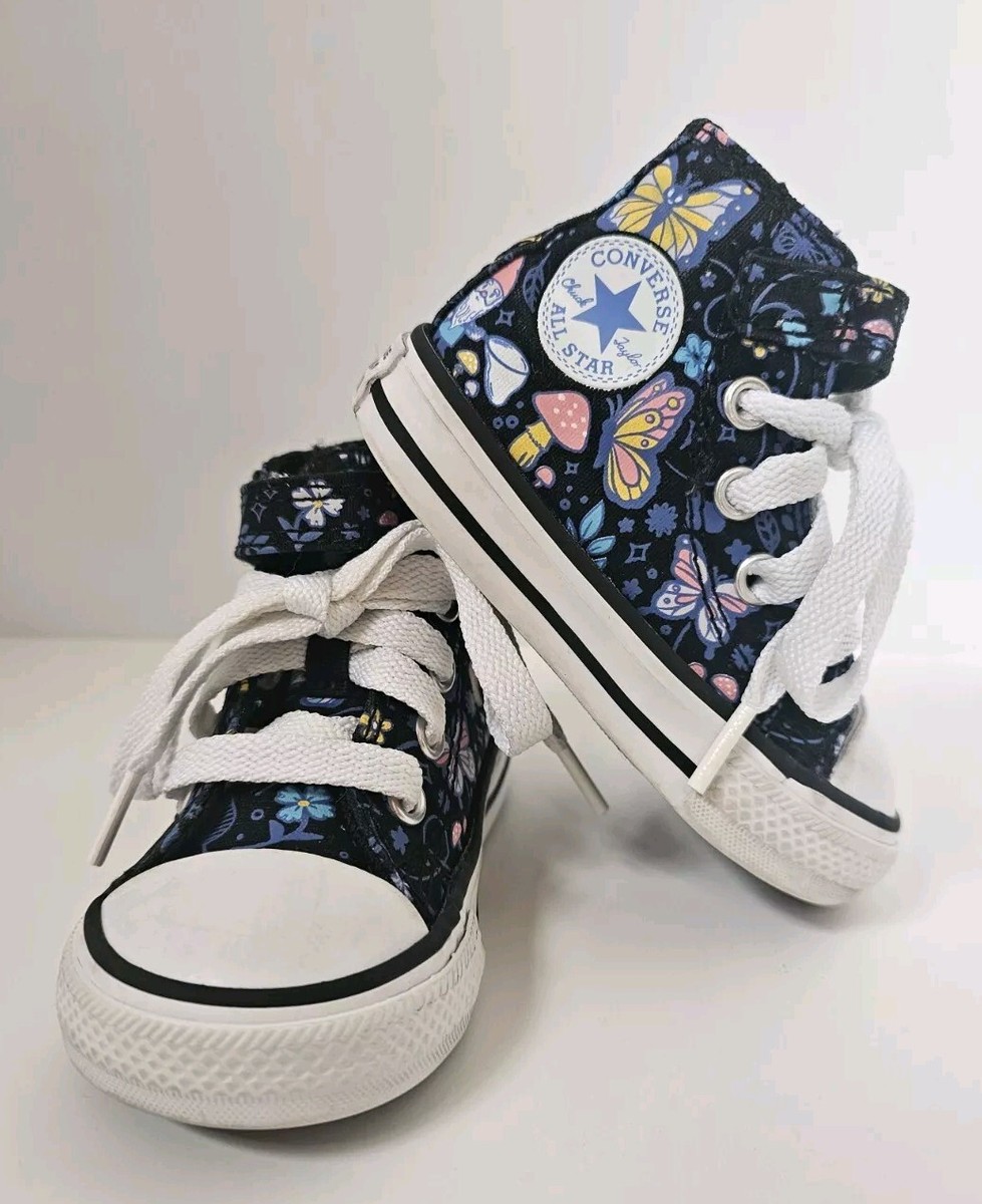 Toddler CONVERSE ALL STAR EUC Black Butterflies Gnomes Hi Top