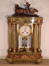 Antique FRENCH Green Onyx Columned Crystal Regulator Clock by S Marti: NEW VIDEO