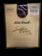 SEARS Nice Touch Silken Sheers w Lycra Burgundy Control Top Pantyhose Average