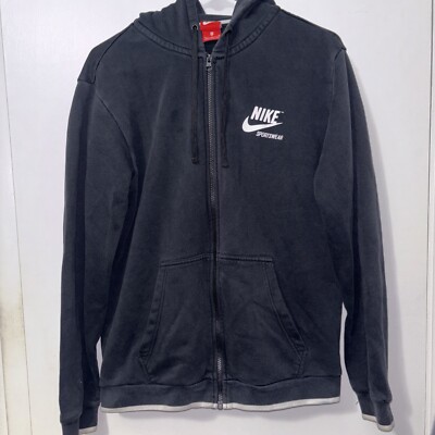 NIKE Sportswear Red Tag Vintage Hoodie Full Zip Mens Medium Black