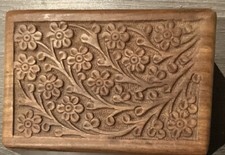 Carved Wood Box for Memorial Keepsake Cremation Ashes of Small Cat or Dog 6  x4  