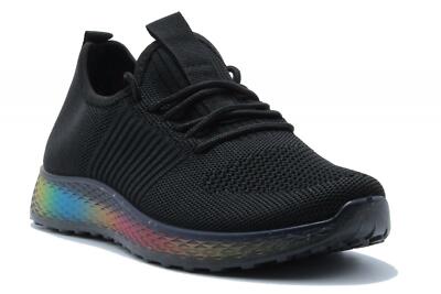 Women's Rainbow Sole Slip-On Sneakers – Lightweight Mesh Sock Trainers, UK 3-8