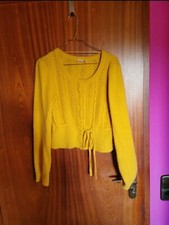 Cropped Cardigan Strickjacke senfgelb lochmuster M