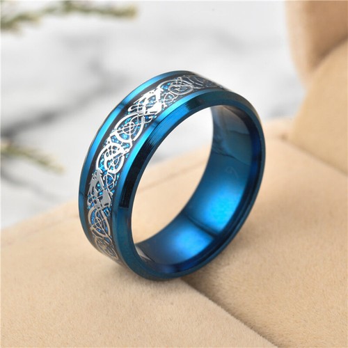 Men Women Stainless Steel Rings Dragon/Shell/Wood/Band Ring Titanium Engagement~ - Picture 17 of 68