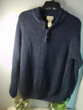 LL Bean 1/4 Button Navy Blue Knit Pullover Sweater Men's Size M Business Casual