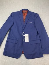 YuanLu Blazer Jacket Sport Coat Boys Size 18 Blue Contrast Lining Pocket Square