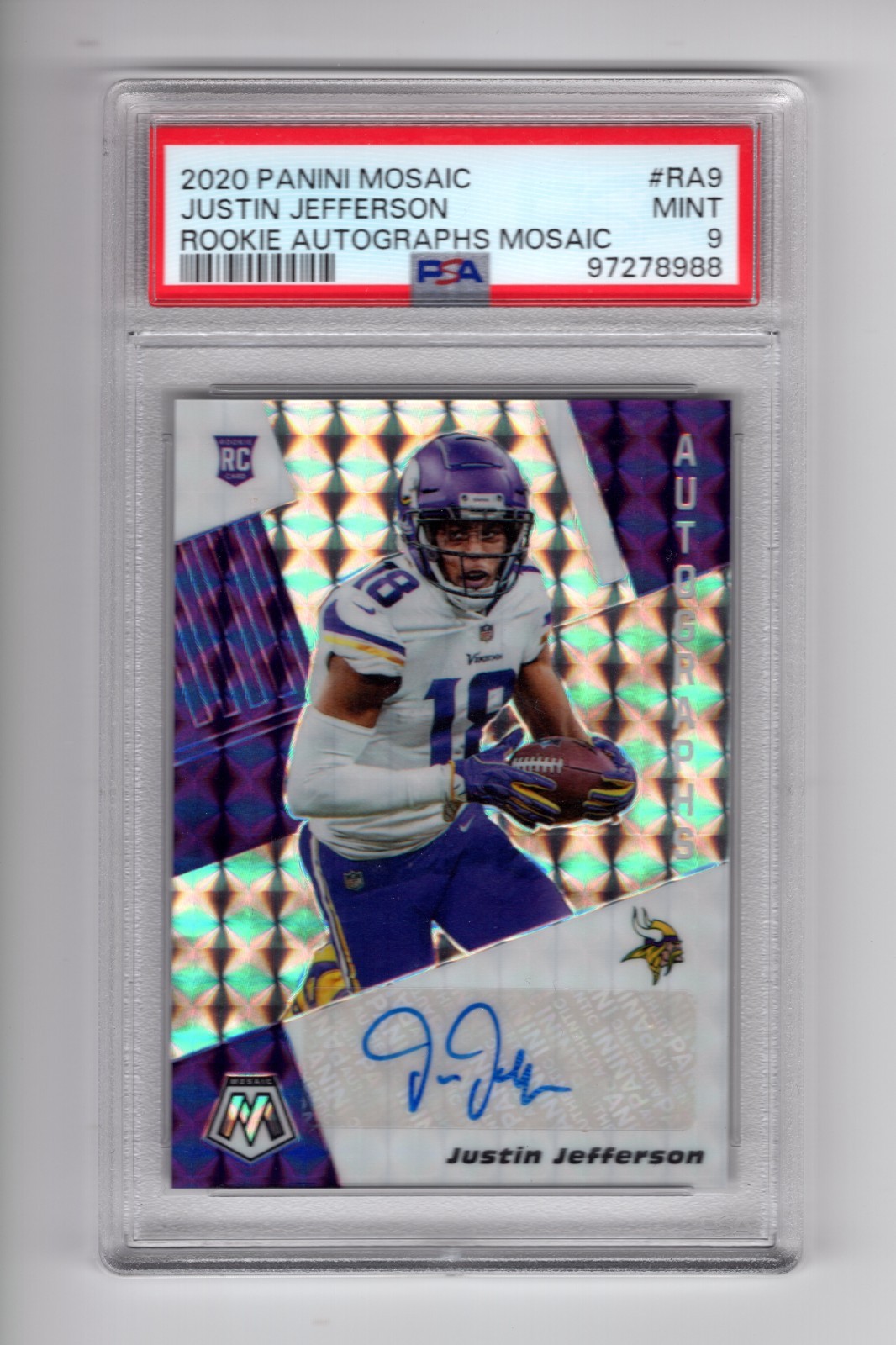 2020 Panini Mosaic Justin Jefferson #RA9 Prizm RC Rookie Auto PSA 9 MINT