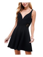 CITY STUDIO Womens Fit + Flare Mini Dress Black Sleeveless Party Juniors 3