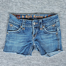 Rock Revival Womens Blue Jean Cut Off Shorts Size 25 Embroidered Fleur De Lis