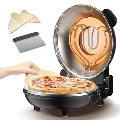 AMZMOON Pizza Oven Indoor Portable 12" Countertop Pizza Maker Machine - Black