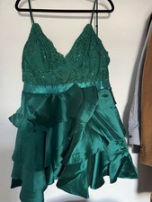 Goddiva London Emerald Green Lace Satin Dress Sequin Evening Party Dress UK 12