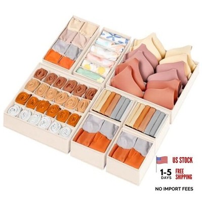 Drawer Organizer Clothes Dresser Organizer Bins for Baby Clothes, 8 Pack Beige