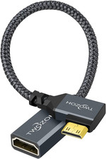 90 Left Angle Mini HDMI to HDMI Adapter Cable - 0.6FT, Supports 3D/4K 1080P