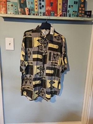 トップス RINGO Vintage Ringo Sport Geometric Button Up Shirt Sz Xl Rayon Funky