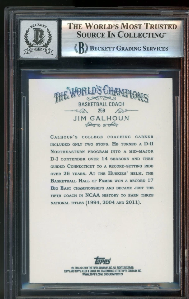 Jim Calhoun 2014 Topps Allen & Ginter Signed Card Beckett Autograph 10 BAS - Image 2 of 2