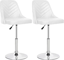 Bar Stools Set of 2, Adjustable Barstools with Backrest, 360°Swivel PU Leather S