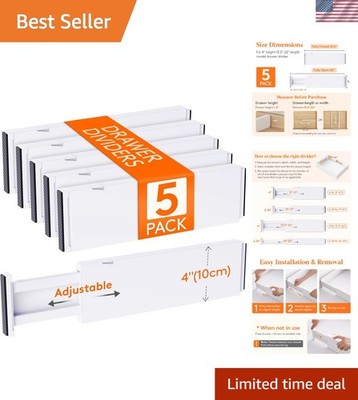 5 Pack 4'' High Drawer Dividers 34-56cm/13.5-22'' Adjustable Drawer Organizer f...