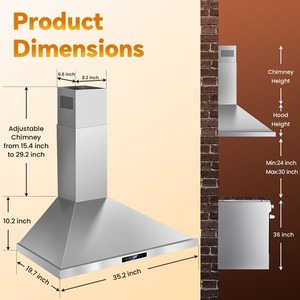 36 inch Kitchen Wall Mount Range Hood 700CFM Évent de cuisson en acier inoxydable Mesh
