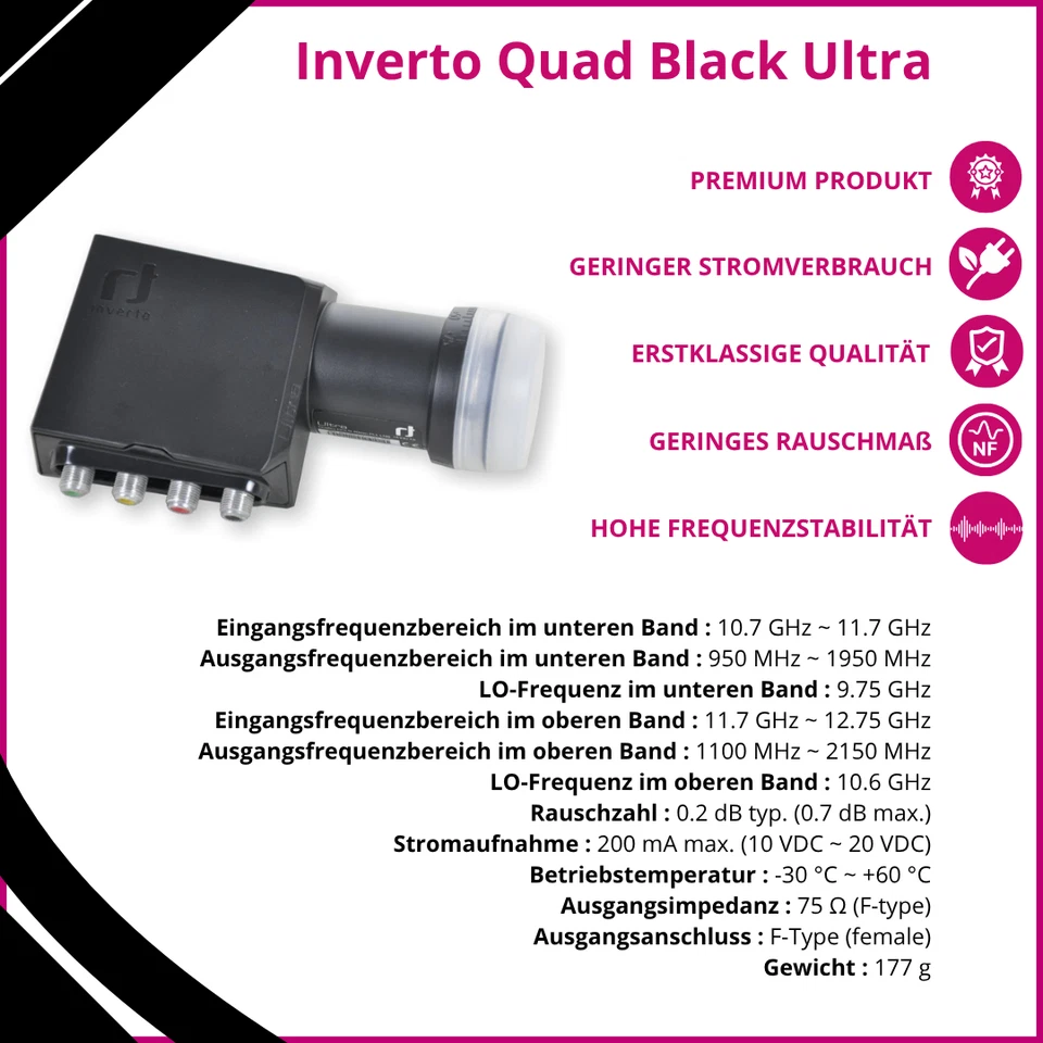 Inverto Quad Black Ultra LNB IDLT-QDL412-ULTRA-OPN fino a 4 partecipanti - Immagine 2 di 2