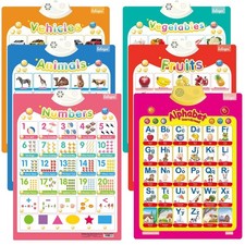6Pcs Electronic Interactive Alphabet Wall Chart for , ABC Learning for Toddle...