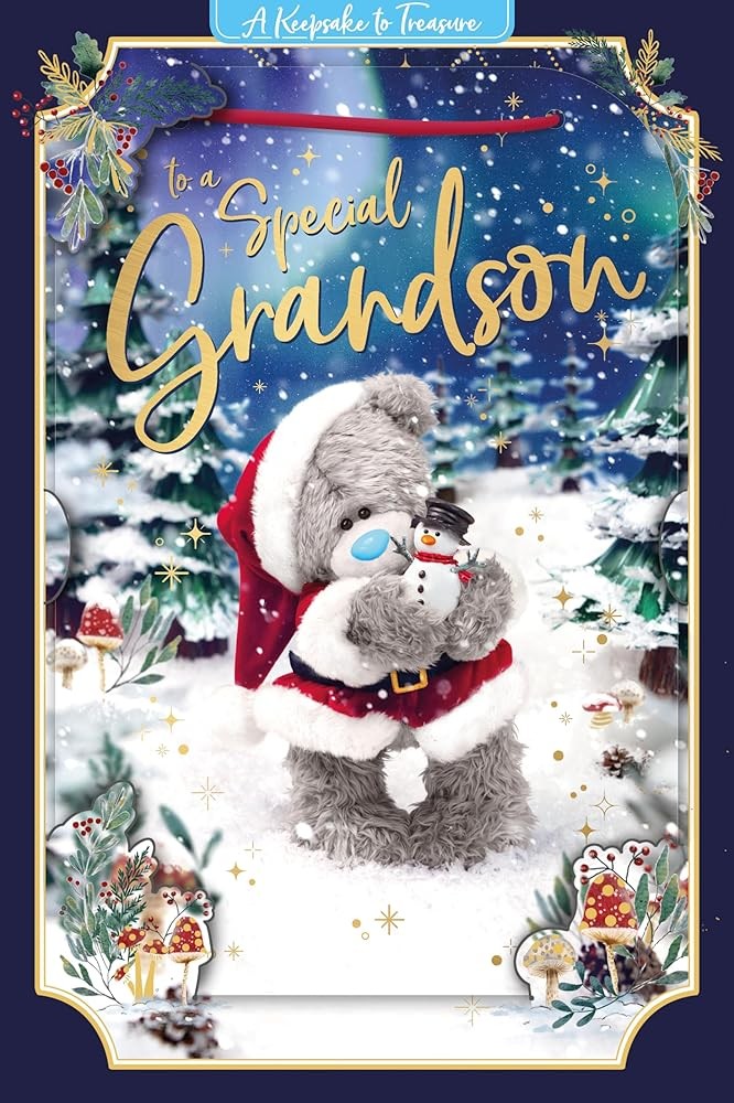 Me To You Bear With Snowman Special Grandson 3D Keepsake Christmas Card - Red - Image 2