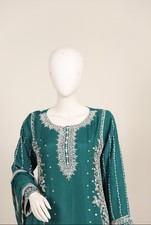 Pakistani 3 Piece stitched Eid/Party wear chiffon Sea Green/silver Embroidered