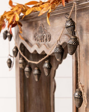 NEW PRIMITIVE FARMHOUSE FALL GLASS ACORN GARLAND 12 Acorns w/ 71"L Cord Vtg Look