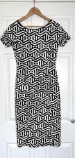 Zara Women's Black And White Geometric Midi Dress Size L