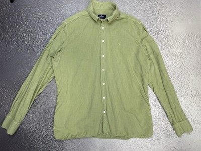 Hackett London Men s Green Olive Button Up Shirt Long Sleeve Size Large Slim Fit