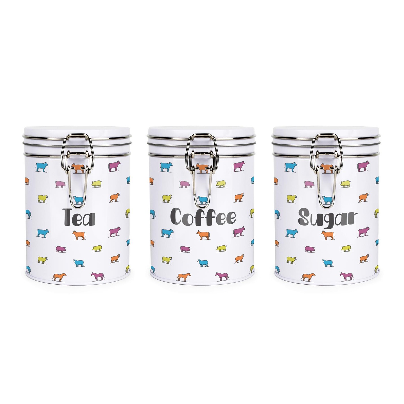 Animal Farm Hot Drinks Canisters Set - Tea, Coffee & Sugar Storage Gift Tins