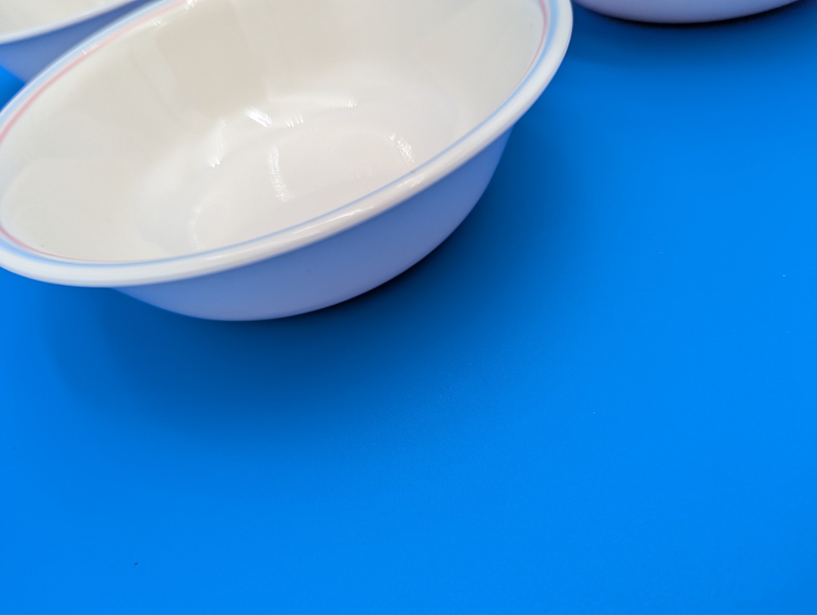 4 English Breakfast Corelle by CORNING Pink Light Blue Cereal Bowls 6 1/4"