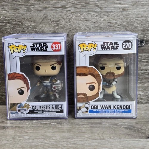 Funko Pop Obi-Wan Kenobi + Cal Kestis BD-1 Star Wars Lot 270 337 Protector