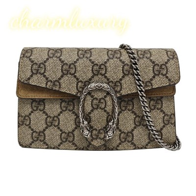Gucci Dionysus Super Mini Bag Camel Taupe Leather Tiger Head