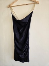 SHEIN Black Cowl Neck Mini Dress Gold Chain Straps Backless Ruched Bodycon XS 6
