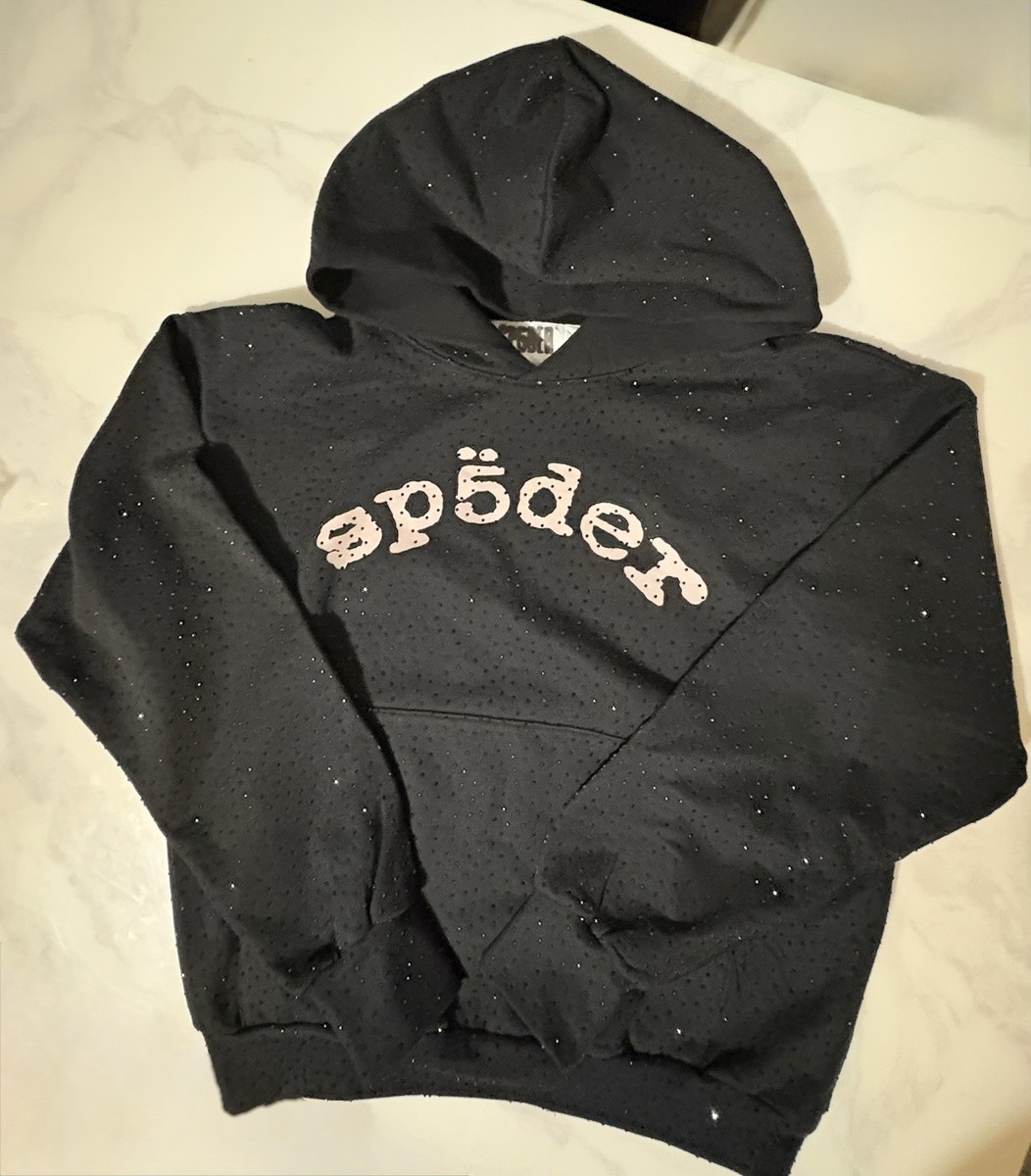 sp5der Black Graphic Print Hooded Pullover Hoodie M Regular Long